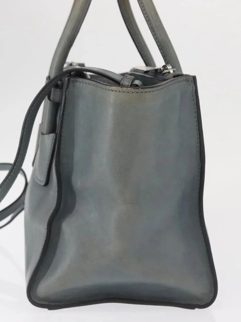PRADA Hand Bag Safiano leather 2way Gray Silver